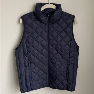 New Tory Burch Quilted Navy Down Packable Full Zip Vest Size Large